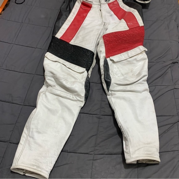 Women’s White red protective gear Akoury leather biker suit with protection 2 pc - Picture 3 of 17